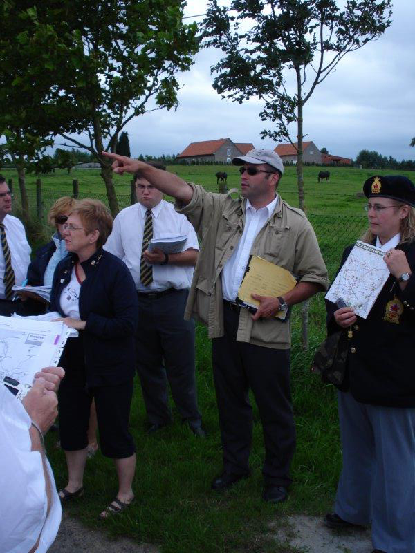 Guiding a tour at Le Quesnel Memorial, Somme, France, July 2009